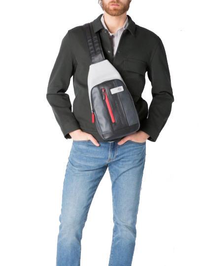 URBAN Sac bandoulière en cuir gris noir - Sacs à dos pour ordinateur portable