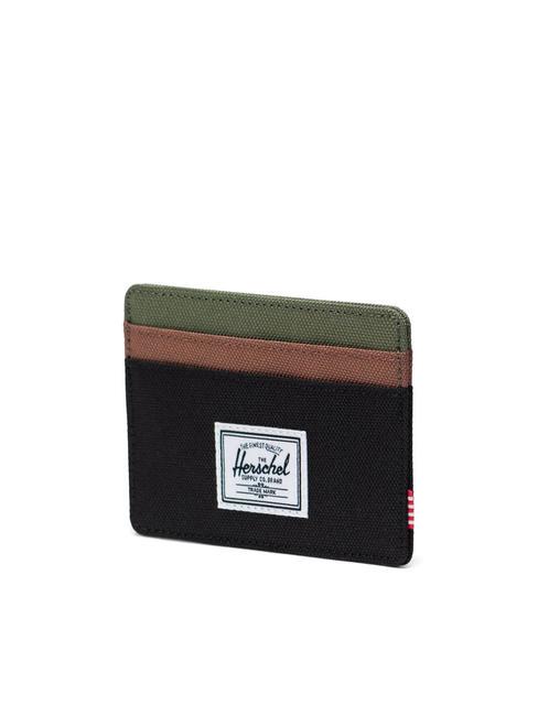 CHARLIE  Porte-carte plat noir/trèfle à quatre feuilles/marron selle - Portefeuilles Femme