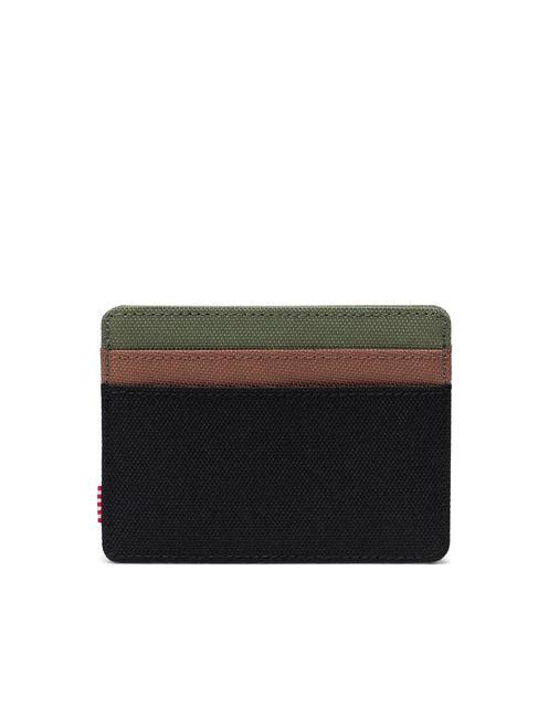 CHARLIE  Porte-carte plat noir/trèfle à quatre feuilles/marron selle - Portefeuilles Femme