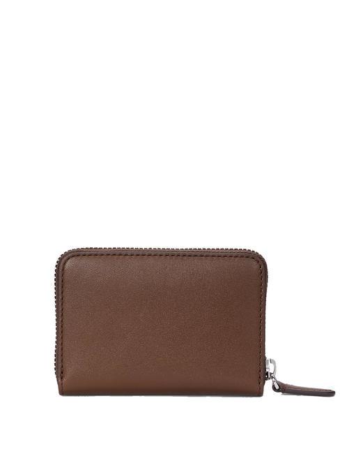 RL LOGO Petit portefeuille zippé en cuir acajou foncé - Portefeuilles Femme