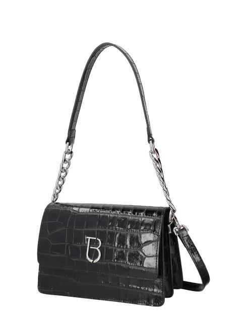 VANCOUVER Sac bandoulière en cuir imprimé croco Noir - Sacs pour Femme