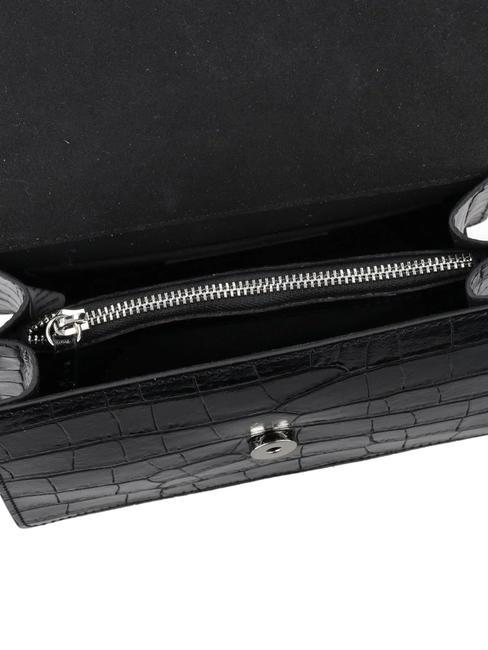 VANCOUVER Sac bandoulière en cuir imprimé croco Noir - Sacs pour Femme