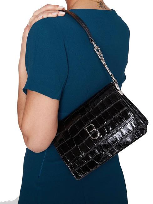 VANCOUVER Sac bandoulière en cuir imprimé croco Noir - Sacs pour Femme