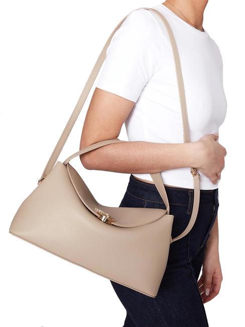 MEGEVE Grand sac en cuir avec bandoulière BEIGE - Sacs pour Femme