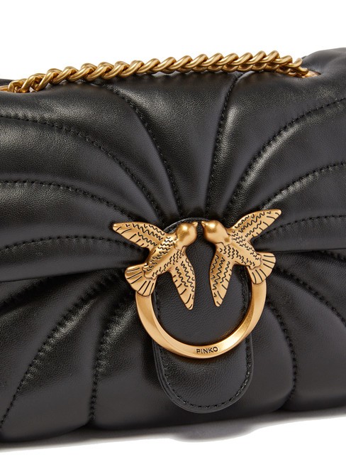 LOVE PUFF MINI Mini sac bandouli&egrave;re en nappa noir-or antique - Sacs pour Femme