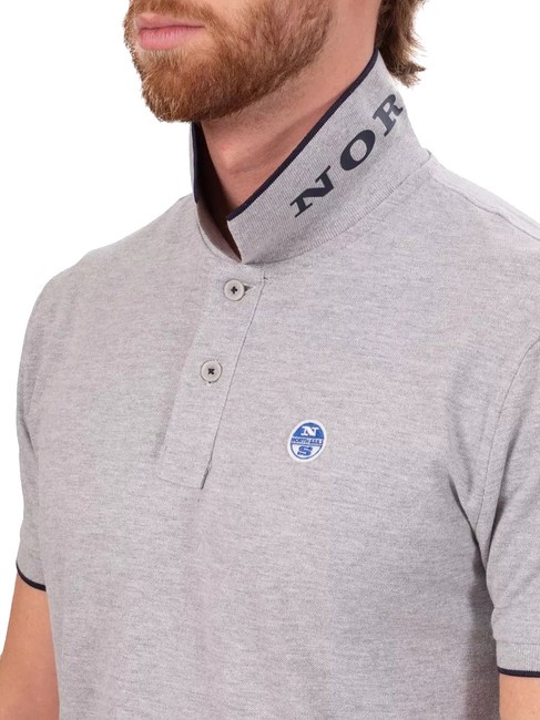 COLLAR STRIPED Polo à manches courtes en coton gris mélangé - chemise polo