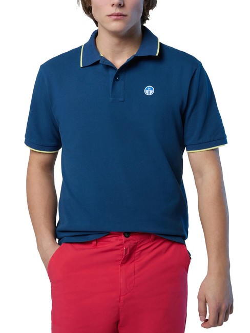 COLLAR STRIPED Polo &agrave; manches courtes en coton jean fonc&eacute; - chemise polo