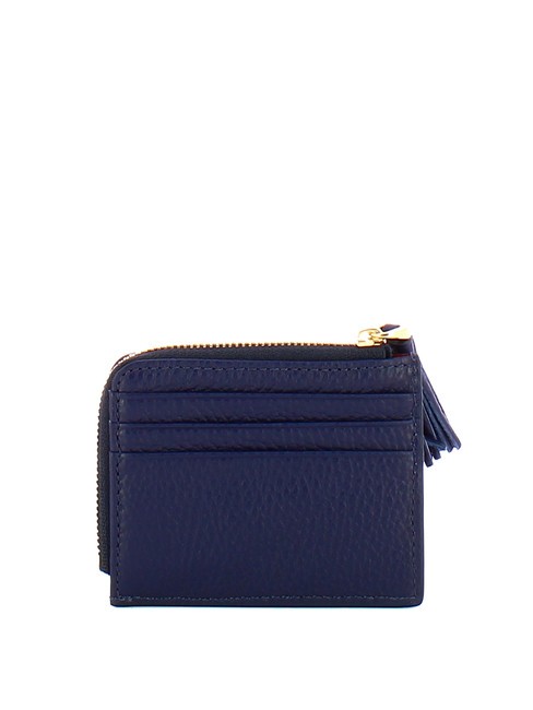 TASSEL Porte-cartes zipp&eacute; en cuir martel&eacute; bleu roi - Portefeuilles Femme