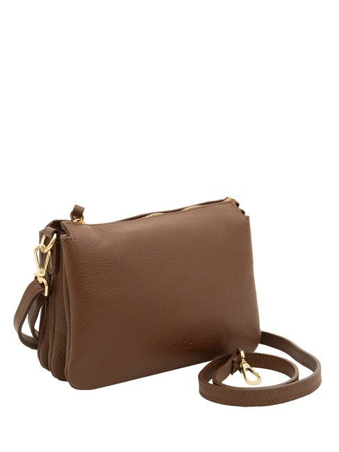 SIMONA Sac porté épaule en cuir Tris Dollar brûlé - Sacs pour Femme