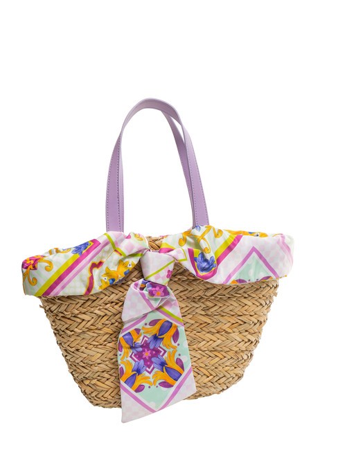 JAVA Sac de plage moyen en paille violet - Sacs pour Femme