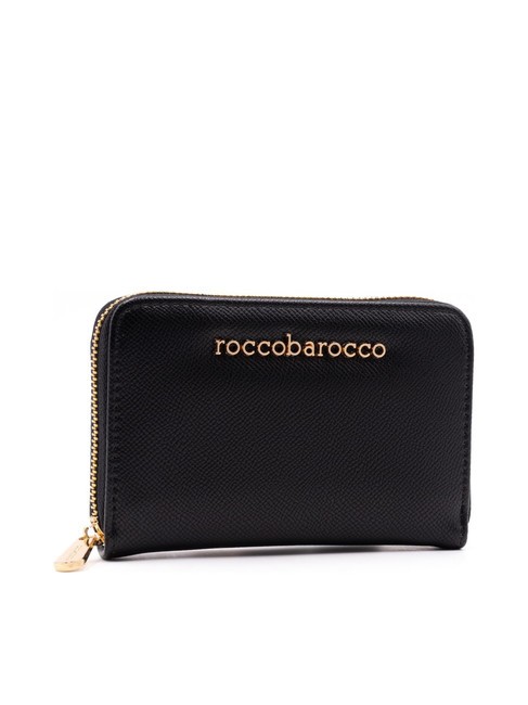 LOGO METALLICO Portefeuille moyen zippé autour noir - Portefeuilles Femme