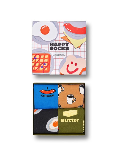 BREAKFAST Coffret cadeau de 4 paires de chaussettes bleu - Chaussettes unisexes