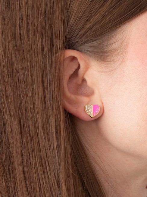 LOVELY GUESS Boucles d'oreilles coeur avec cristaux or jaune/fuchsia - Boucles d'oreilles