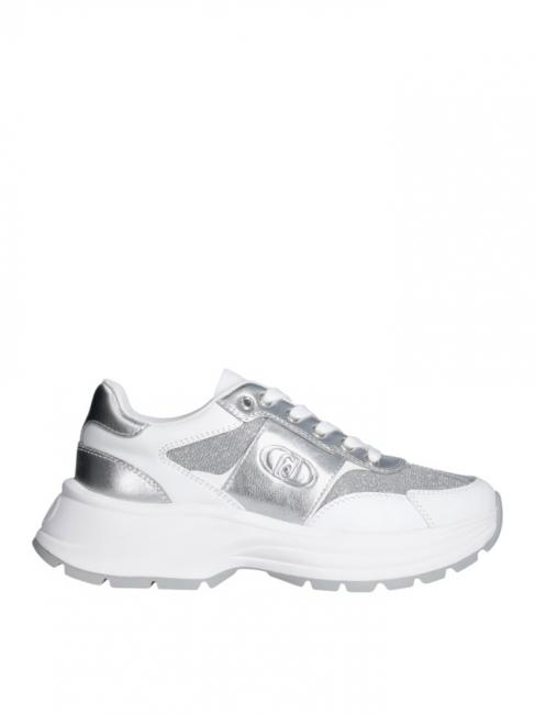 EVA 02 Baskets en cuir et lurex blanc/argent - Chaussures Femme