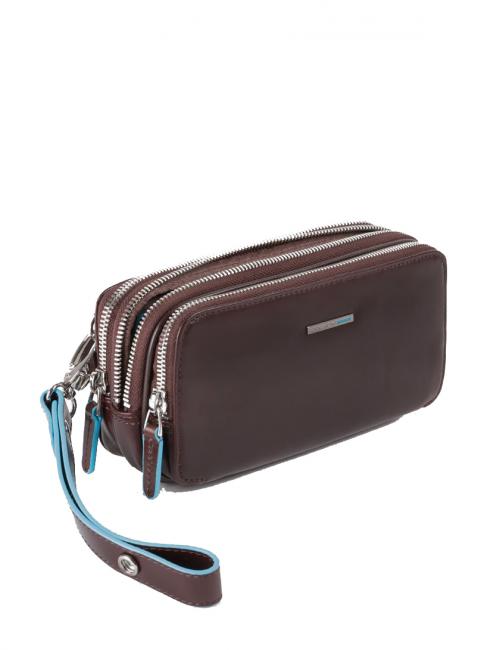 BLUE SQUARE Mini sac en cuir avec 3 zips ACAJOU - Étui pour tablette & Organiseur