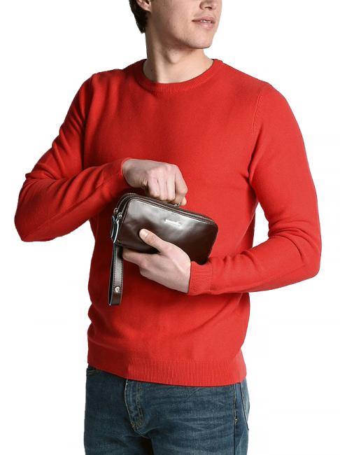 BLUE SQUARE Mini sac en cuir avec 3 zips ACAJOU - Étui pour tablette & Organiseur