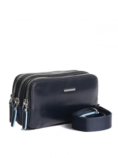 BLUE SQUARE Mini sac en cuir avec 3 zips bleu - Étui pour tablette & Organiseur