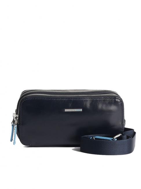 BLUE SQUARE Mini sac en cuir avec 3 zips bleu - Étui pour tablette & Organiseur