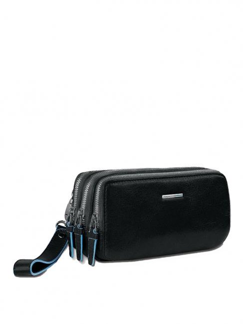 BLUE SQUARE Mini sac en cuir avec 3 zips Noir - Étui pour tablette & Organiseur