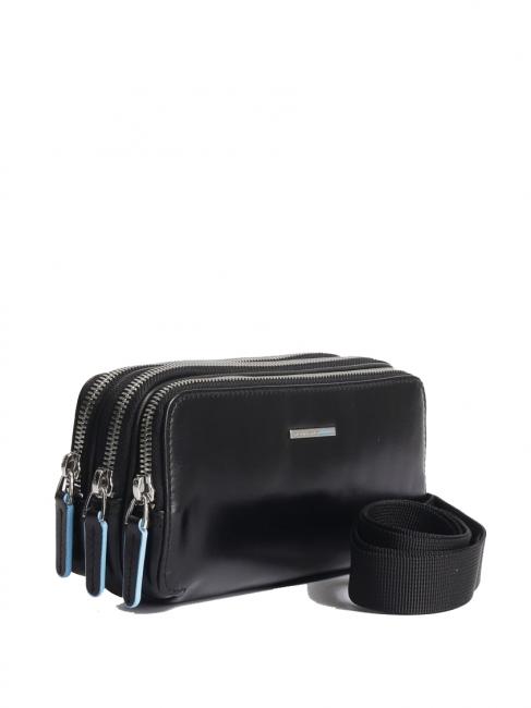 BLUE SQUARE Mini sac en cuir avec 3 zips Noir - Étui pour tablette & Organiseur