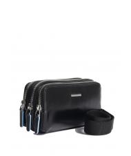 PIQUADRO BLUE SQUARE Mini sac en cuir avec 3 zips Noir - Étui pour tablette & Organiseur - 3