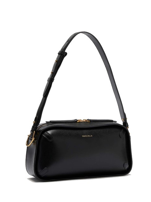 MALETA CALF Sac bandouli&egrave;re en cuir lisse Noir - Sacs pour Femme
