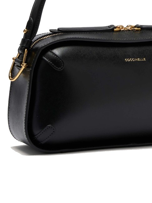 MALETA CALF Sac bandouli&egrave;re en cuir lisse Noir - Sacs pour Femme
