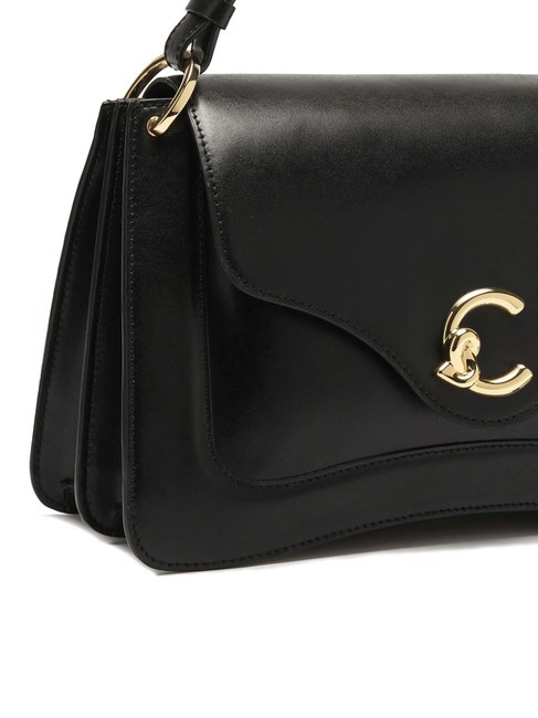 C-ME CALF COCKER Sac porte-documents en cuir avec bandouli&egrave;re Noir - Sacs pour Femme
