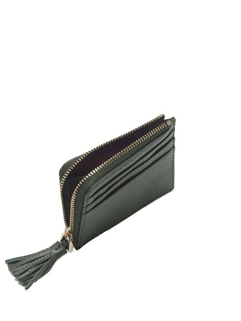 TASSEL Porte-cartes zipp&eacute; en cuir martel&eacute; algues - Portefeuilles Femme