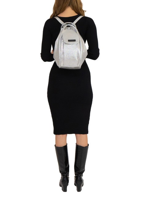 TRIO Sac à dos en cuir métallisé argent - Sacs pour Femme