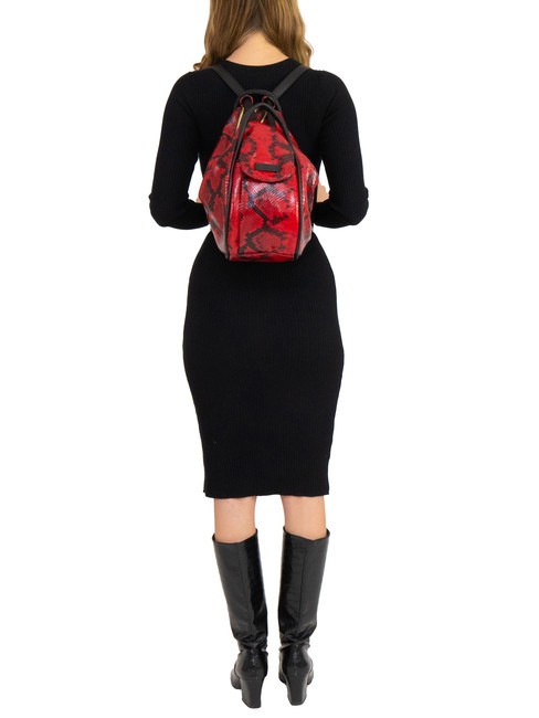 TRIO Sac à dos en cuir de python St python rouge - Sacs pour Femme