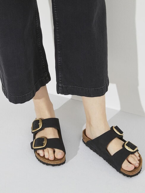 ARIZONA BIG BUCKLE Sandale pantoufle en cuir nubuck noir - Chaussures Femme