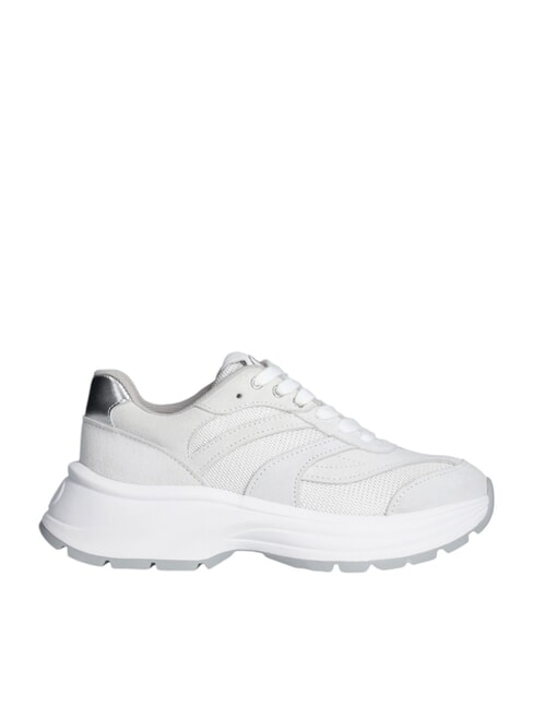 EVA 03 Baskets en daim et maille brillante &eacute;cru/blanc - Chaussures Femme