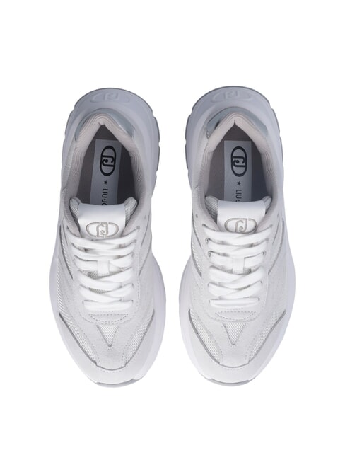 EVA 03 Baskets en daim et maille brillante &eacute;cru/blanc - Chaussures Femme
