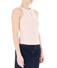 GUESS NEW SL ROUND GUENDALINA D&eacute;bardeur &agrave; logo strass&eacute; 4G perle rose - T-shirt - 3