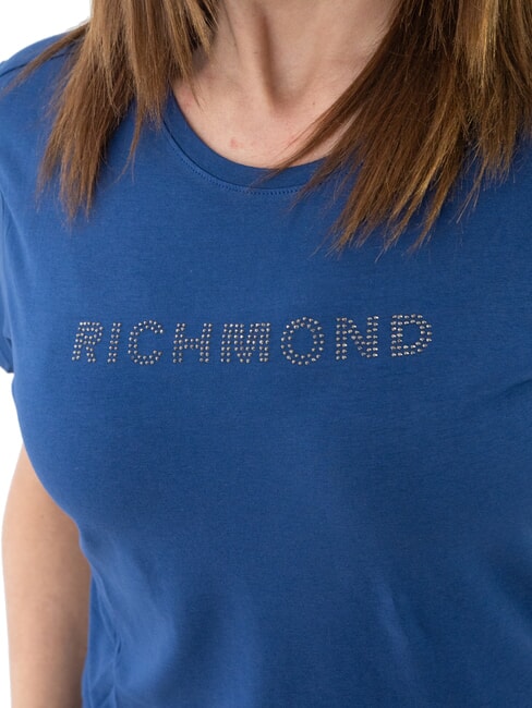 MECHI T-shirt stretch logo strass bleu - T-shirt