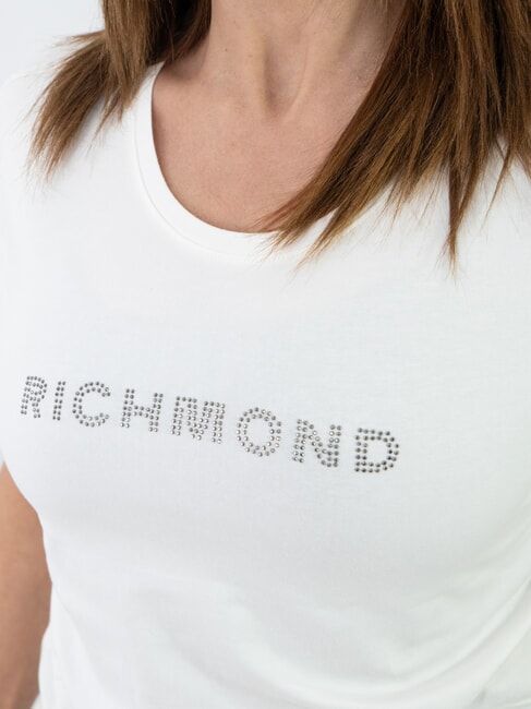 MECHI T-shirt stretch logo strass blanc - T-shirt