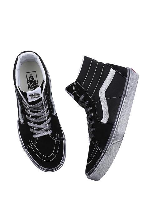 UA SK8-HI Baskets en cuir stress&eacute; noir/blanc - Chaussures unisexe