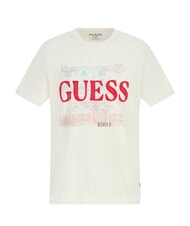 GUESS WORLD STAMPS T-shirt en coton blanc perle multi - T-shirt - 3