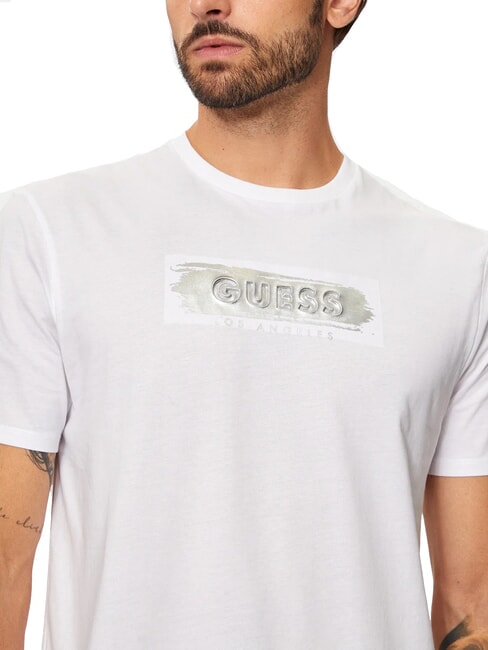 METALLIC LOGO T-shirt avec imprimé en relief blanc pur - T-shirt