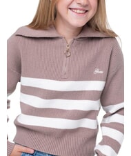 GUESS KIDS Cardigan zippé rayé rayures blanches marron - Pulls pour enfants - 5
