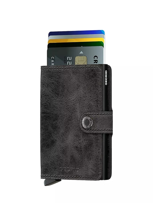 VINTAGE  Portefeuille en cuir avec porte-cartes en aluminium noir - Portefeuilles Homme