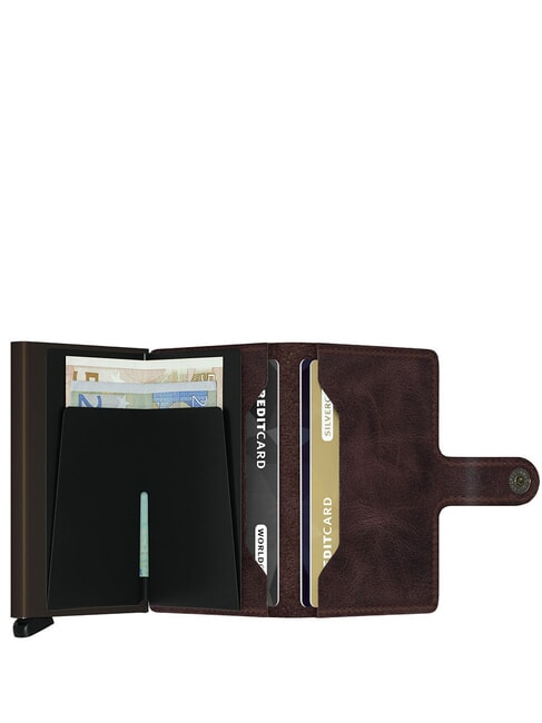 VINTAGE  Portefeuille en cuir avec porte-cartes en aluminium chocolat - Portefeuilles Homme