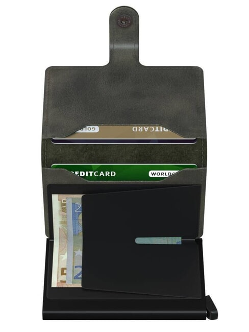 VINTAGE  Portefeuille en cuir avec porte-cartes en aluminium olive noire - Portefeuilles Homme