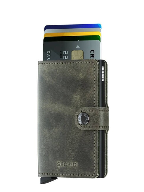 VINTAGE  Portefeuille en cuir avec porte-cartes en aluminium olive noire - Portefeuilles Homme