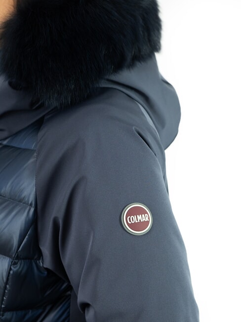 PURENESS Doudoune bi-matière à capuche bleu marine - Doudounes femme