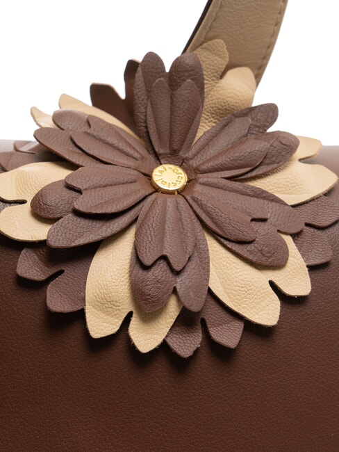 SOFIA Sac à main en cuir avec fleur marron - Sacs pour Femme