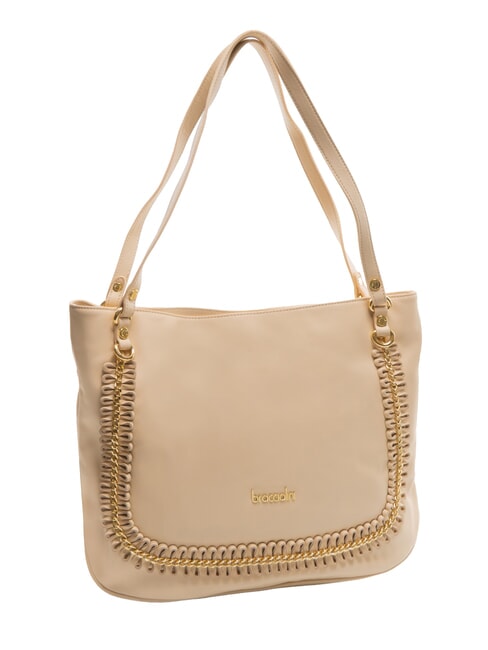 NAOMI Sac bandoulière en cuir avec chaîne beige - Sacs pour Femme