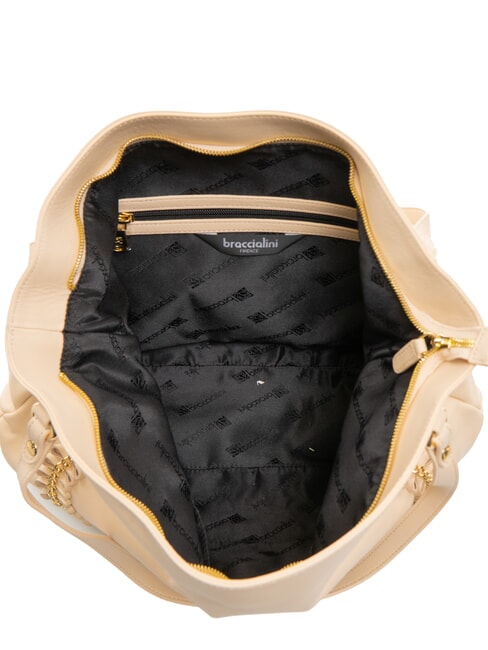 NAOMI Sac bandoulière en cuir avec chaîne beige - Sacs pour Femme