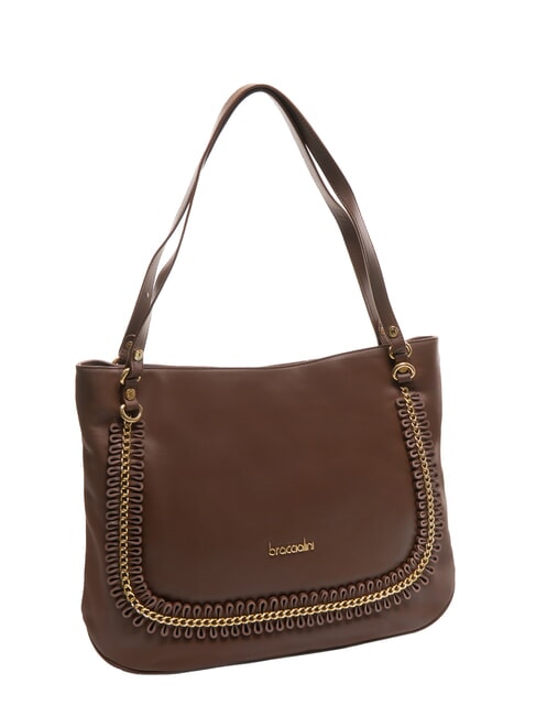 NAOMI Sac bandoulière en cuir avec chaîne marron - Sacs pour Femme